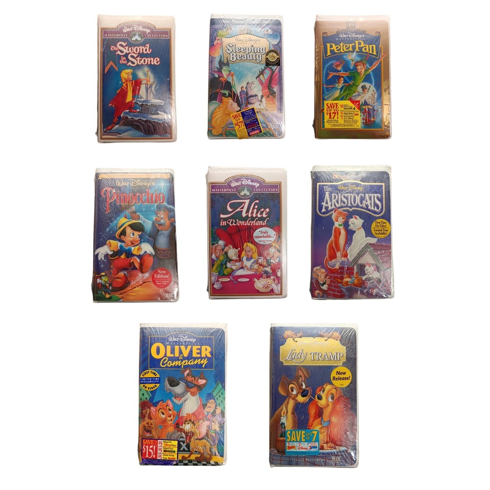 Lot of 8 Walt Disney Masterpiece Collection VHS Tapes Sealed Peter Pan Pinocchio